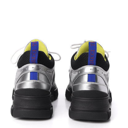 Gucci X SEGA Metallic Calfskin Mesh Womens Flashtrek Sneakers 39 Silver Black 6 of 9