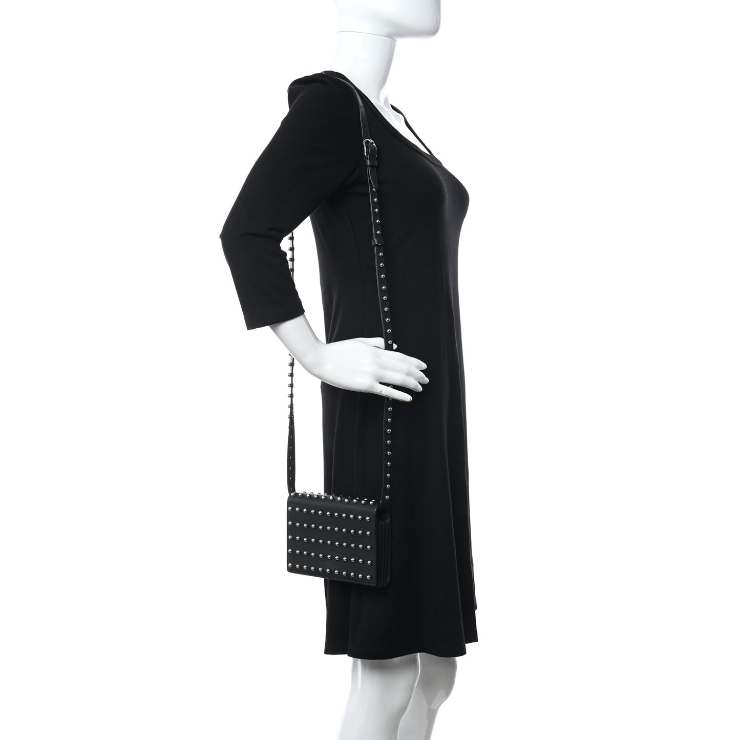 Calfskin Studded Prisma Double Biker Crossbody Bag Black