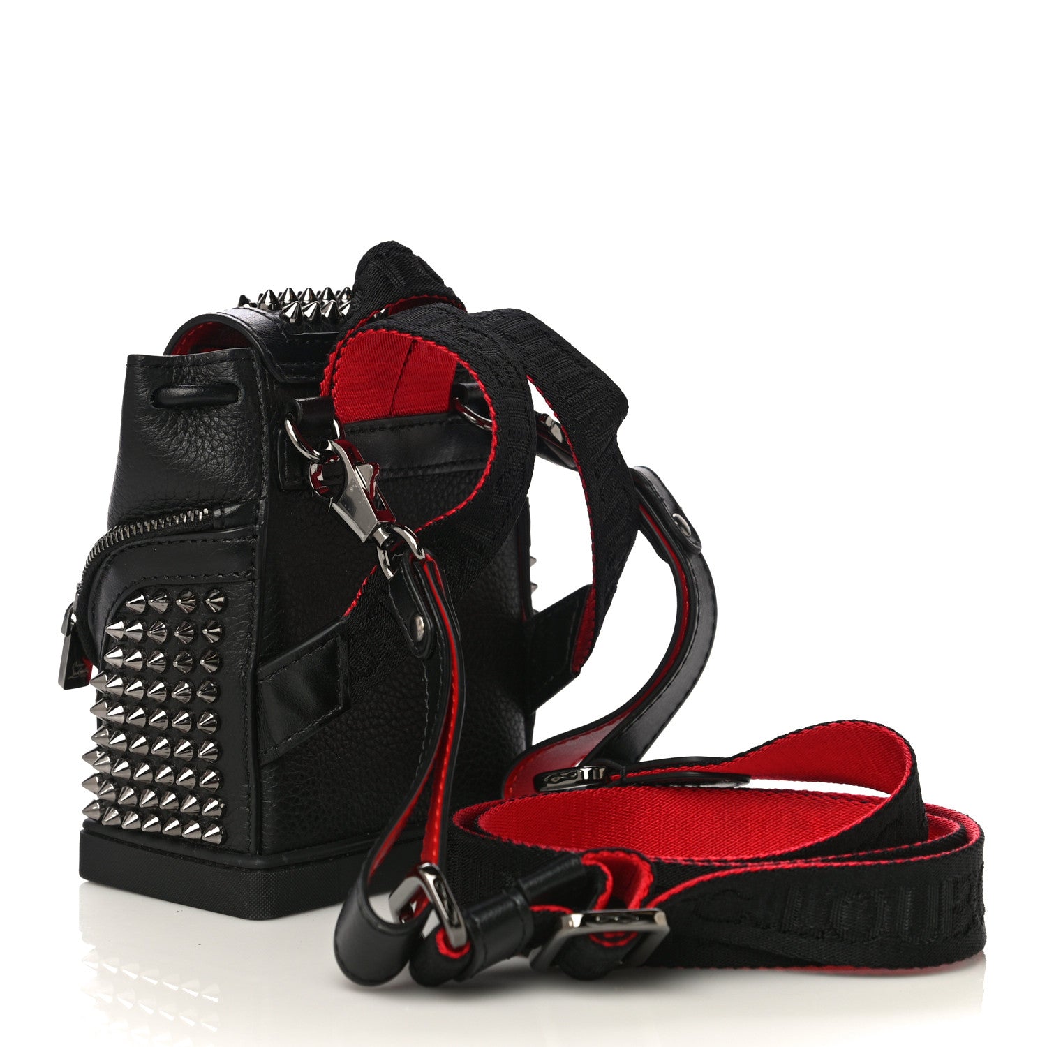 Christian Louboutin Calfskin Spiked Mini Explorafunk Keyring Bag Black 6 of 14