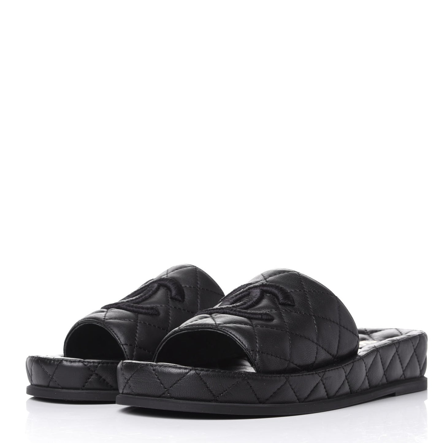 Lambskin Quilted CC Mules Sandals 37 Black