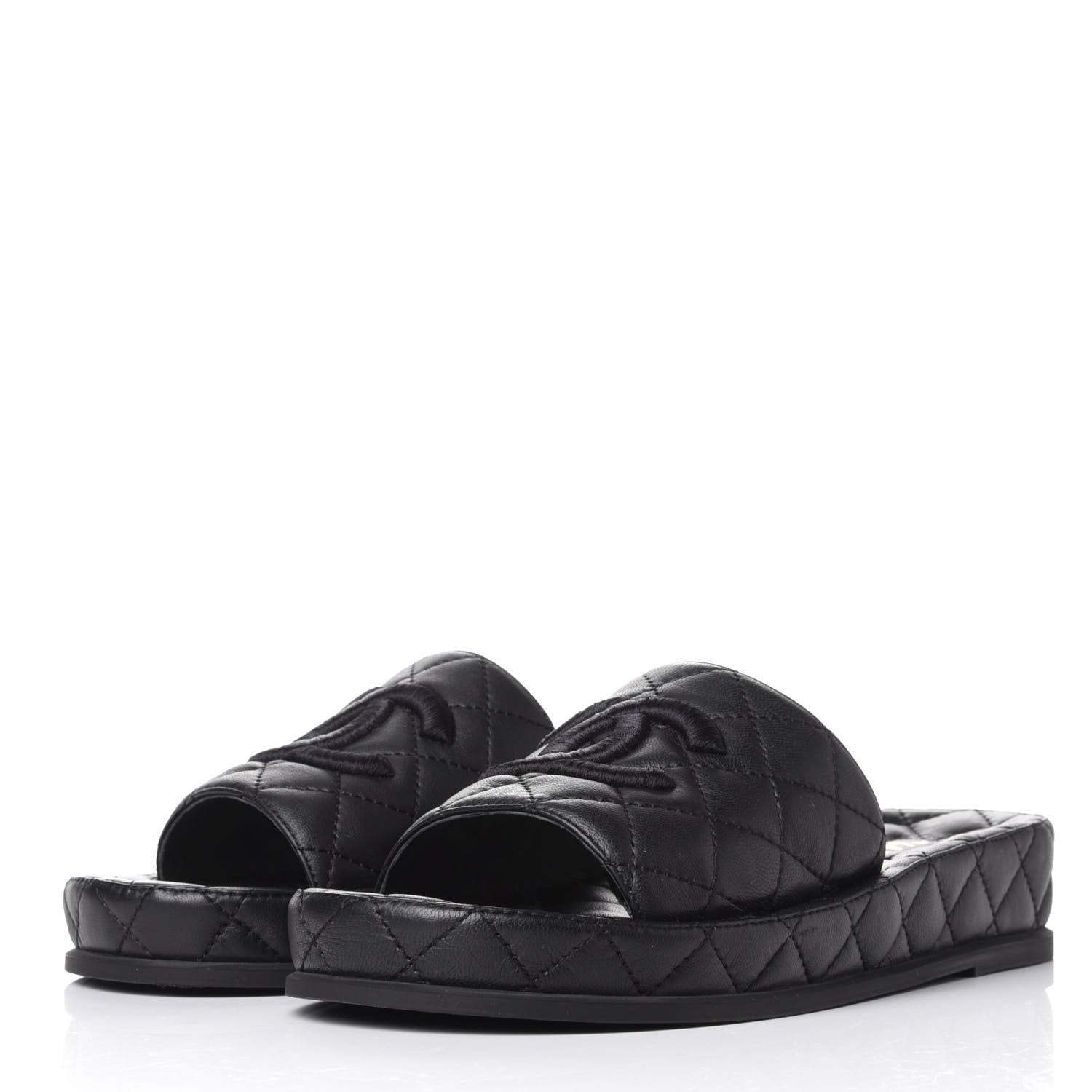 Chanel Lambskin Quilted CC Mules Sandals 37 Black 3 of 11