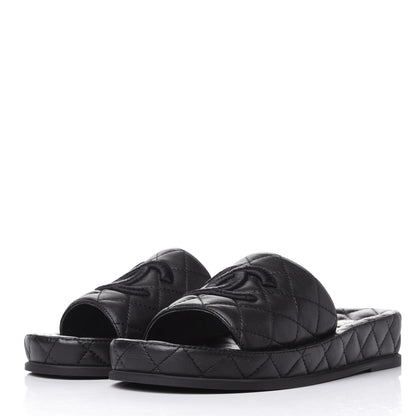 Chanel Lambskin Quilted CC Mules Sandals 37 Black 3 of 11