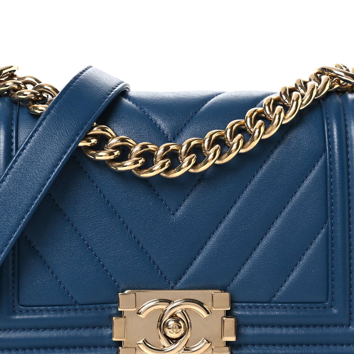 Chanel Calfskin Chevron Quilted Small Boy Flap Blue 8 of 12