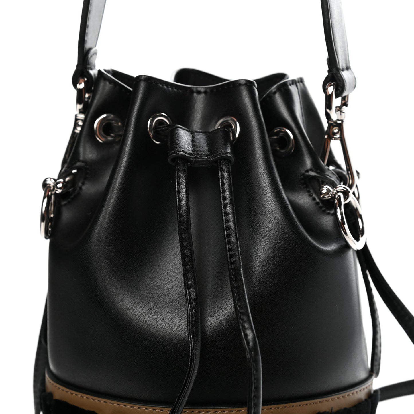 Vitello Liberty Velvet F is Fendi FF Bi-Color Mini Mon Tresor Bucket Bag Black Fango