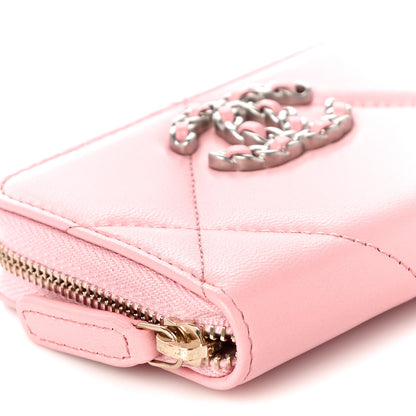 Chanel Lambskin Quilted Chanel 19 Zip Around Coin Purse Wallet Light Pink 9 of 11