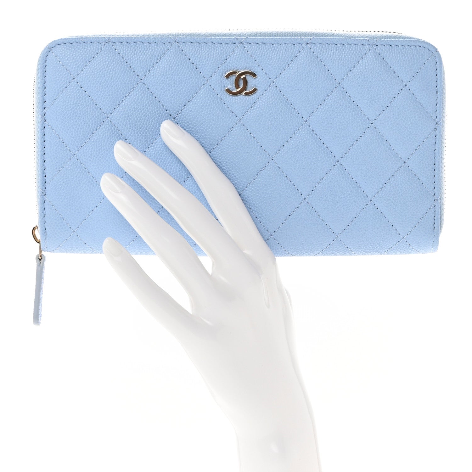 Chanel Caviar Quilted Large Gusset Zip Around Wallet Light Blue 2 of 8