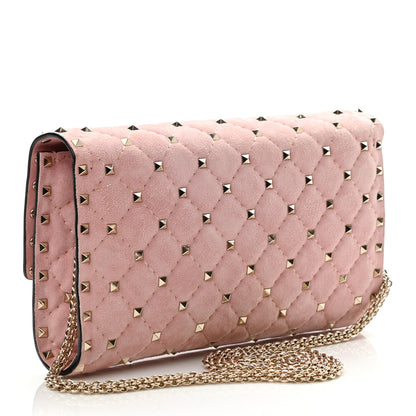Valentino Garavani Suede Rockstud Spike Wallet on Chain Loto 3 of 12