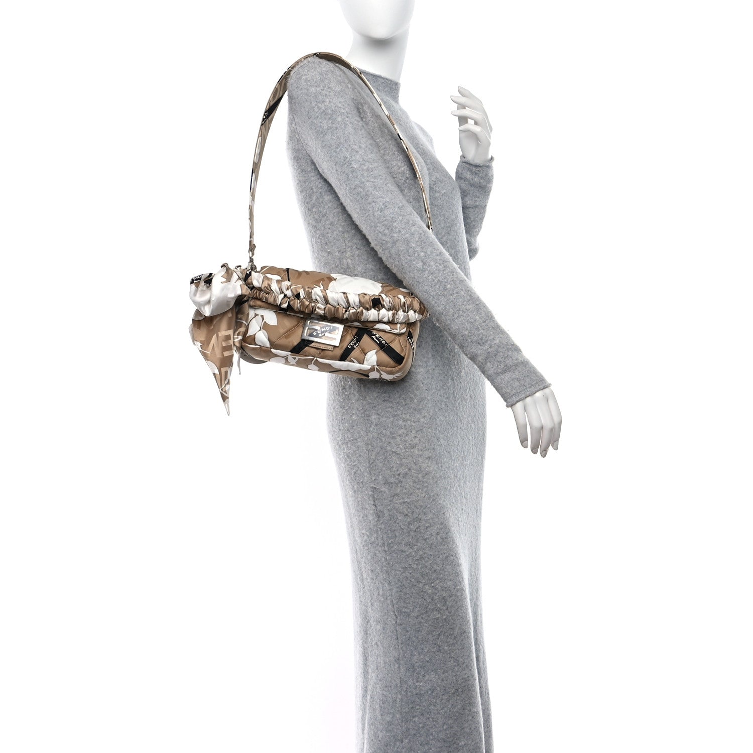 Fendi Seta Logo Rosa Scarf Baguette Beige Amido White 2 of 9