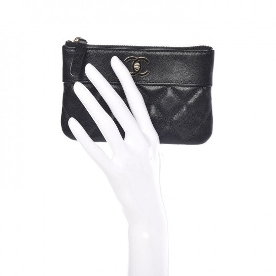 Chanel Sheepskin Quilted Small Vintage Mademoiselle Cosmetic Case Black 2 of 8
