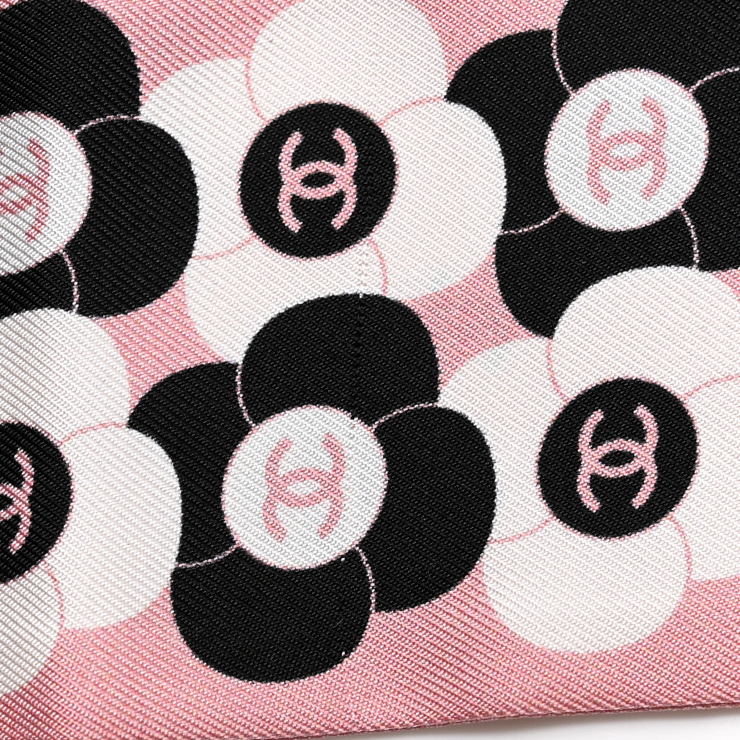 Chanel Silk Slim Reversible Camellia CC Bandeau Scarf Black White Pink 4 of 4