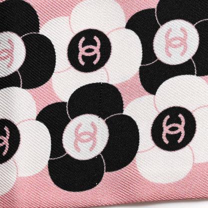 Chanel Silk Slim Reversible Camellia CC Bandeau Scarf Black White Pink 4 of 4