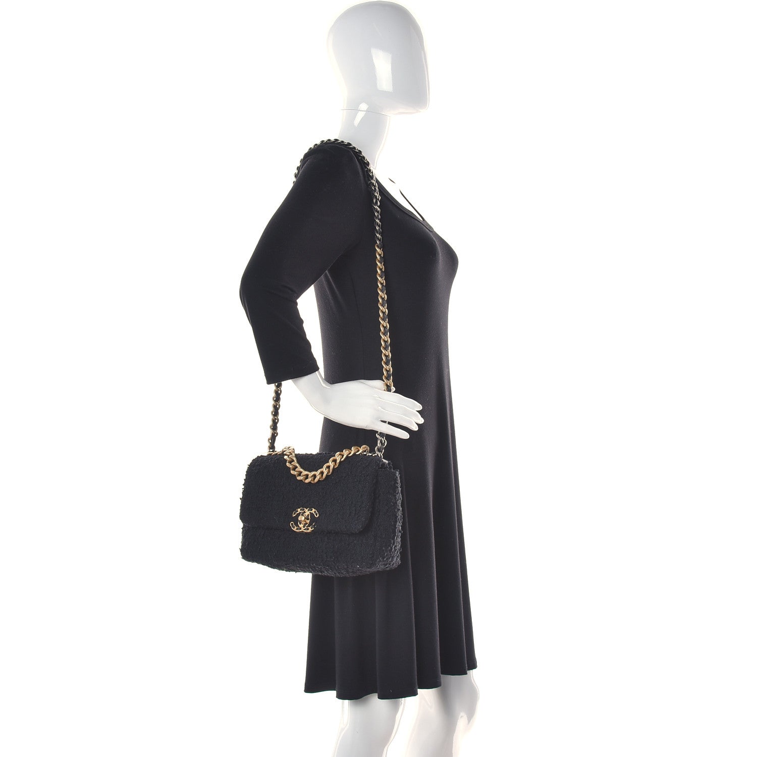 Chanel Tweed Quilted Medium Chanel 19 Flap Black 2 of 12