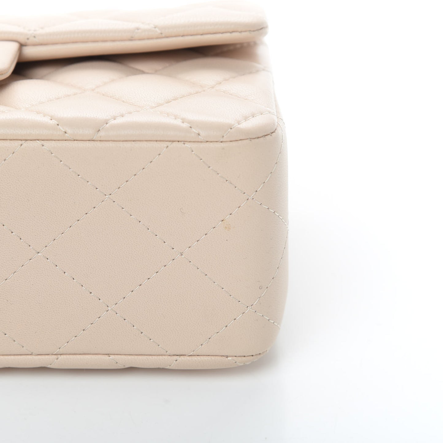 Lambskin Quilted Mini Rectangular Flap Light Beige