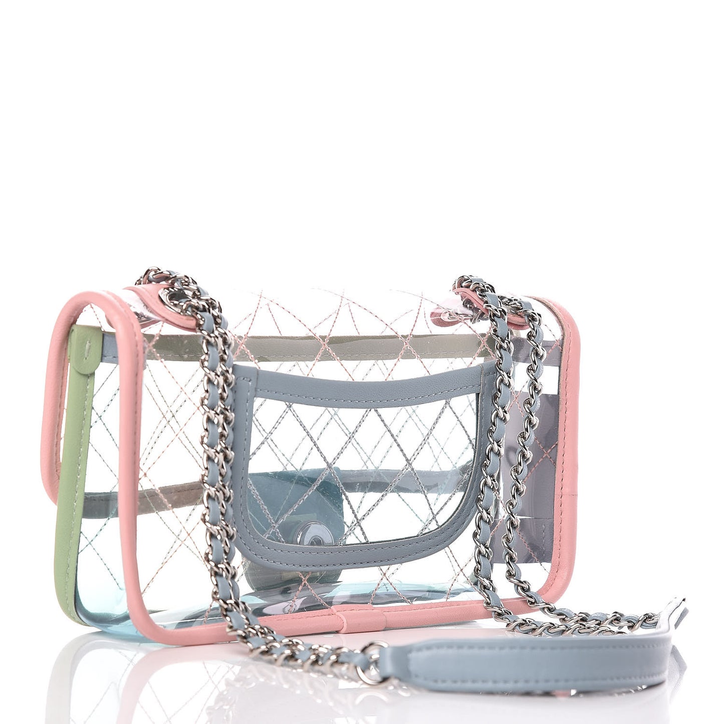 Lambskin PVC Quilted Mini Coco Splash Flap Blue Green