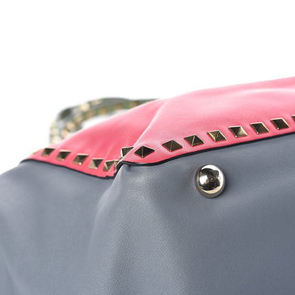 Valentino Garavani Vitello Colorblock Medium Rockstud Tote Deep Rose Clover Grey Scarlet 11 of 16