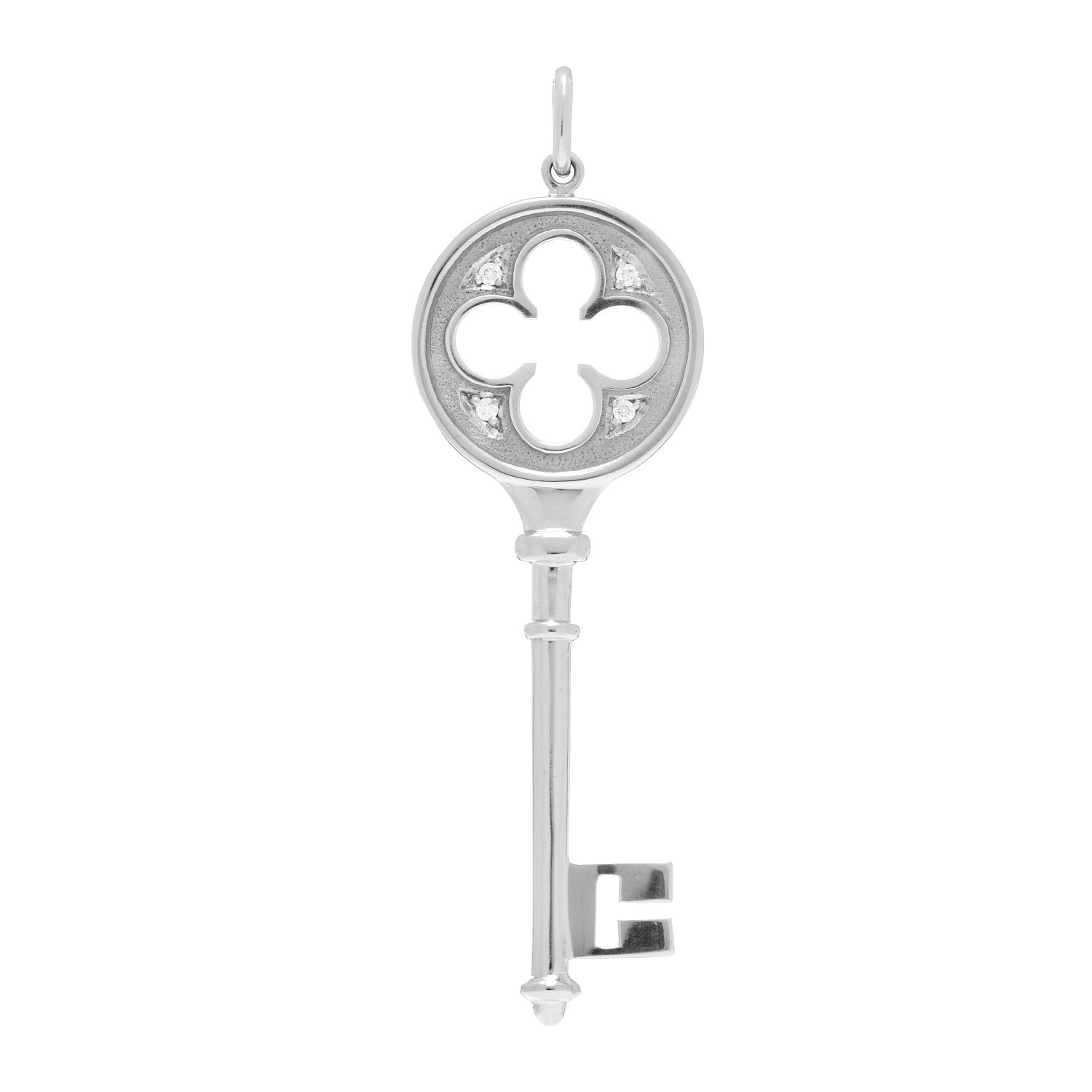 Tiffany 18K White Gold Diamond Quatrefoil Key Pendant 1 of 3