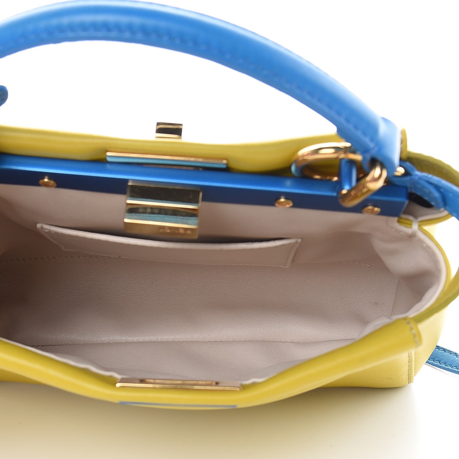 Fendi Nappa Colorblock Mini Peekaboo Iconic Satchel Lime Blue Royal Latte 6 of 15