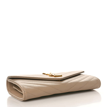 Saint Laurent Grain De Poudre Matelasse Chevron Monogram Flap Wallet Dark Beige 4 of 9