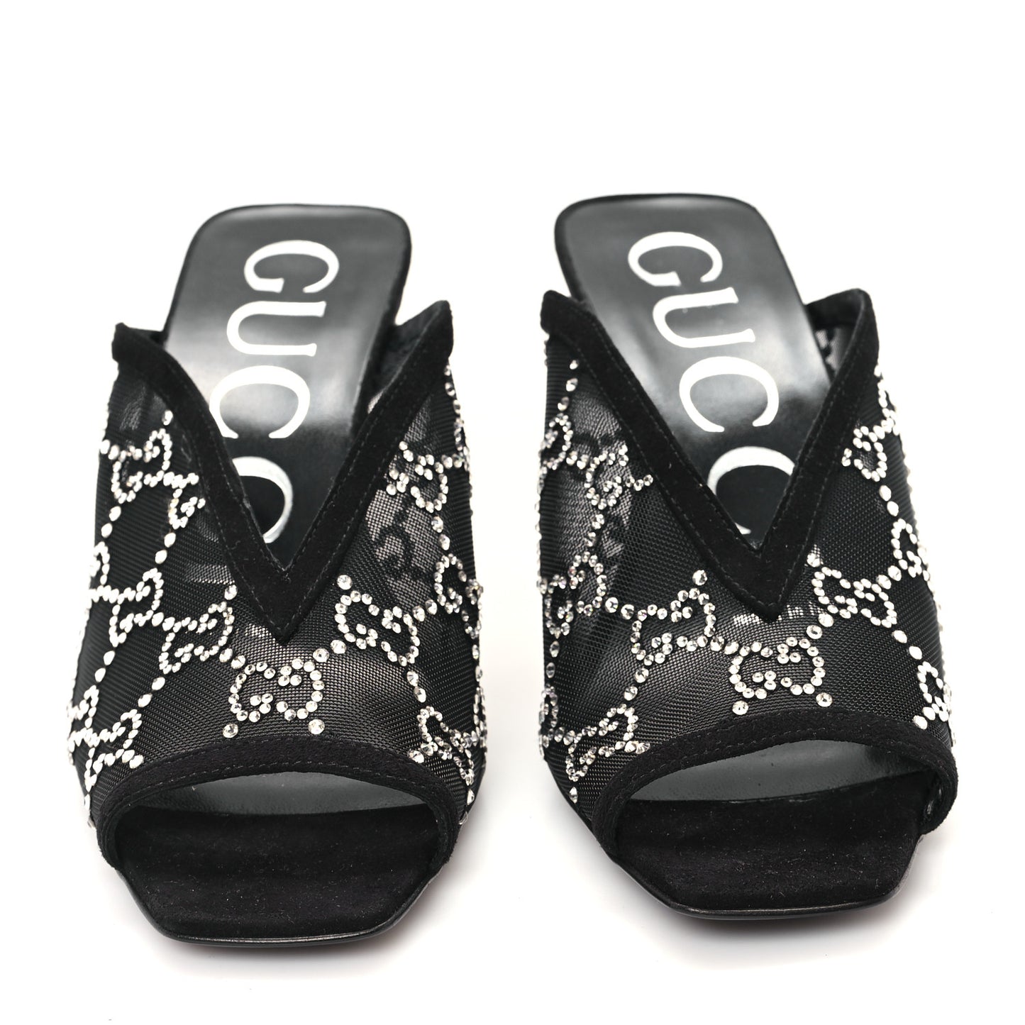 Tela Retino Kid Scamosciato Crystal GG Monogram Square G 95mm Slide Sandals 35 Black
