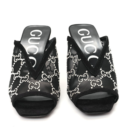 Gucci Tela Retino Kid Scamosciato Crystal GG Monogram Square G 95mm Slide Sandals 35 Black 3 of 9