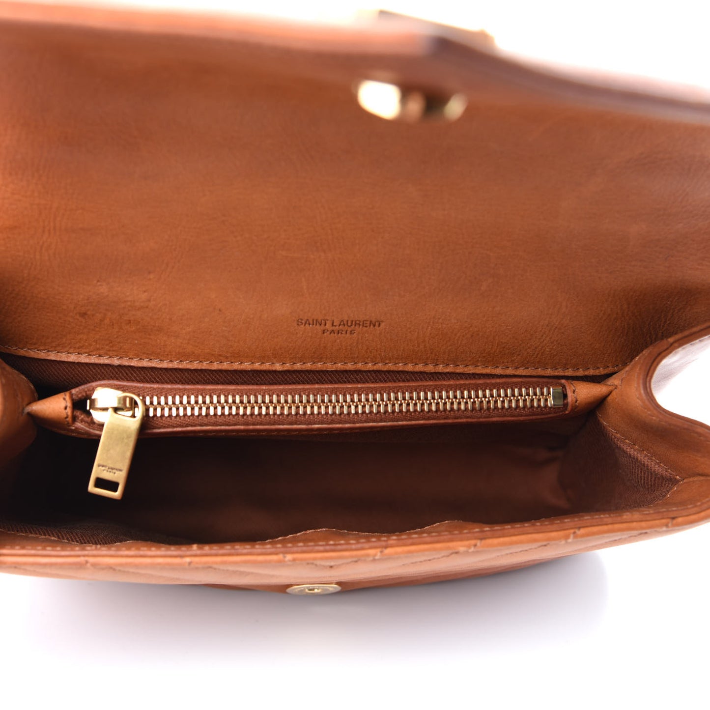 Calfskin Matelasse Chevron Monogram Medium College Satchel Cognac