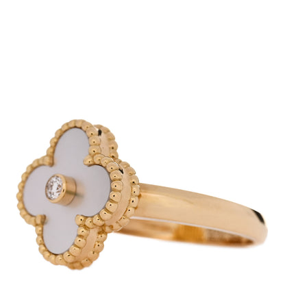 Van Cleef & Arpels 18K Yellow Gold Diamond Mother of Pearl Vintage Alhambra Ring 58 8.25 3 of 6