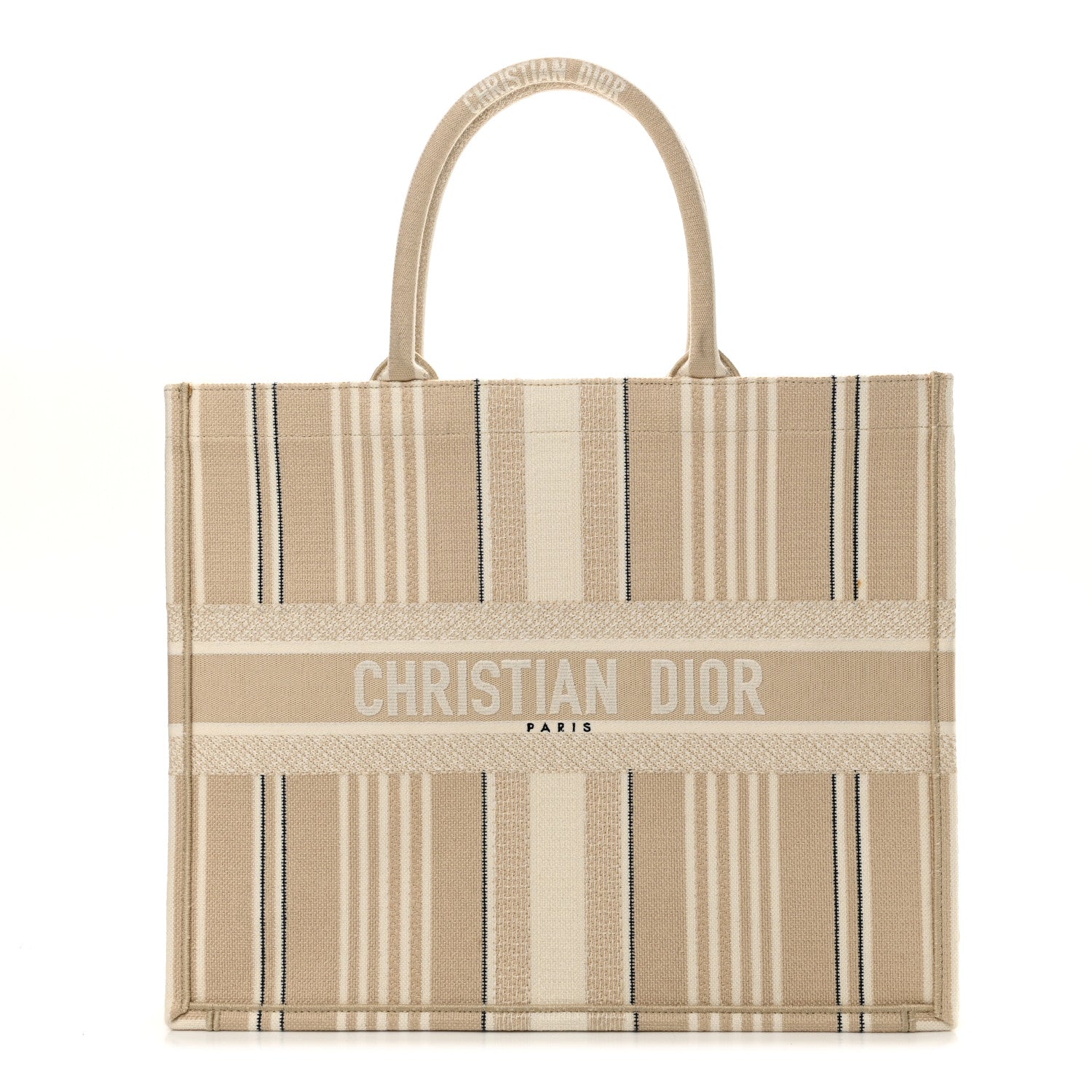 Christian Dior Canvas Embroidered Large Stripes Book Tote Beige 1 of 10