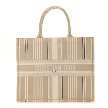 Christian Dior Canvas Embroidered Large Stripes Book Tote Beige 1 of 10