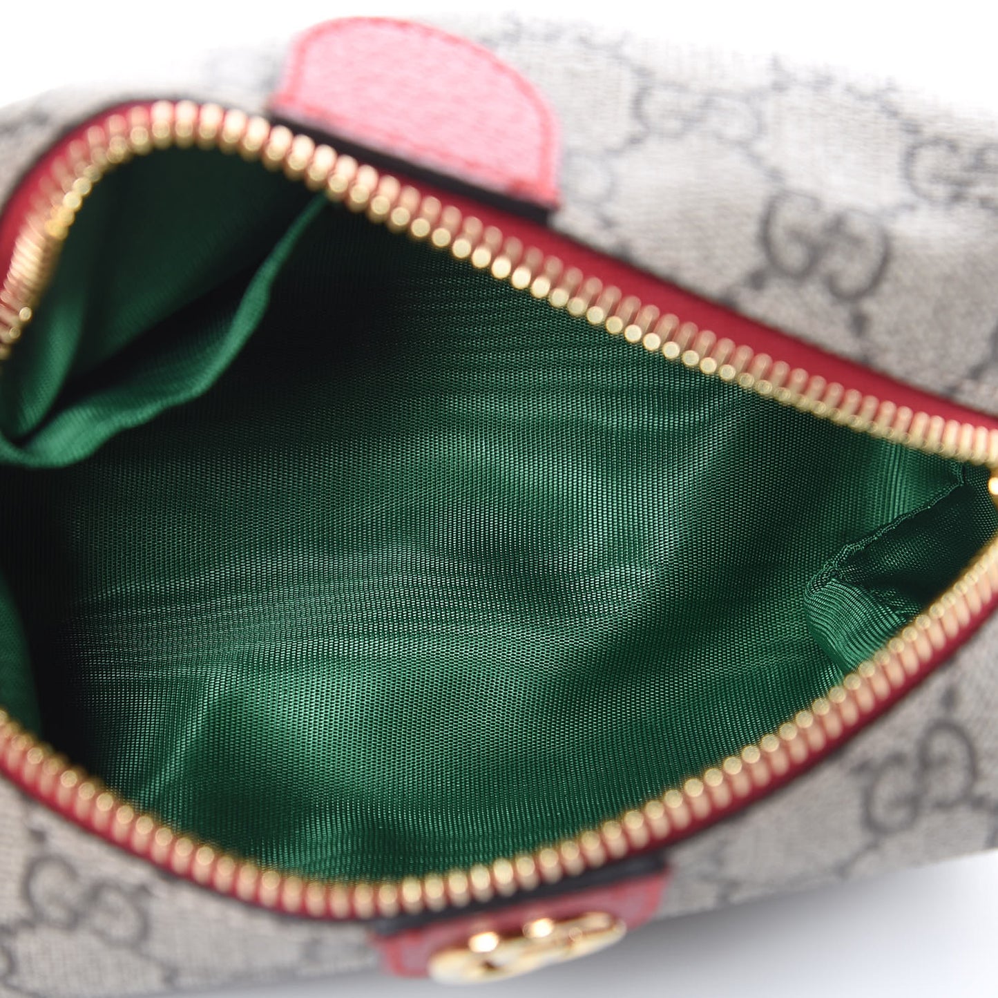 Soft GG Supreme Monogram Calfskin Small Ophidia Cosmetic Case Beige Ebony Hibiscus Red