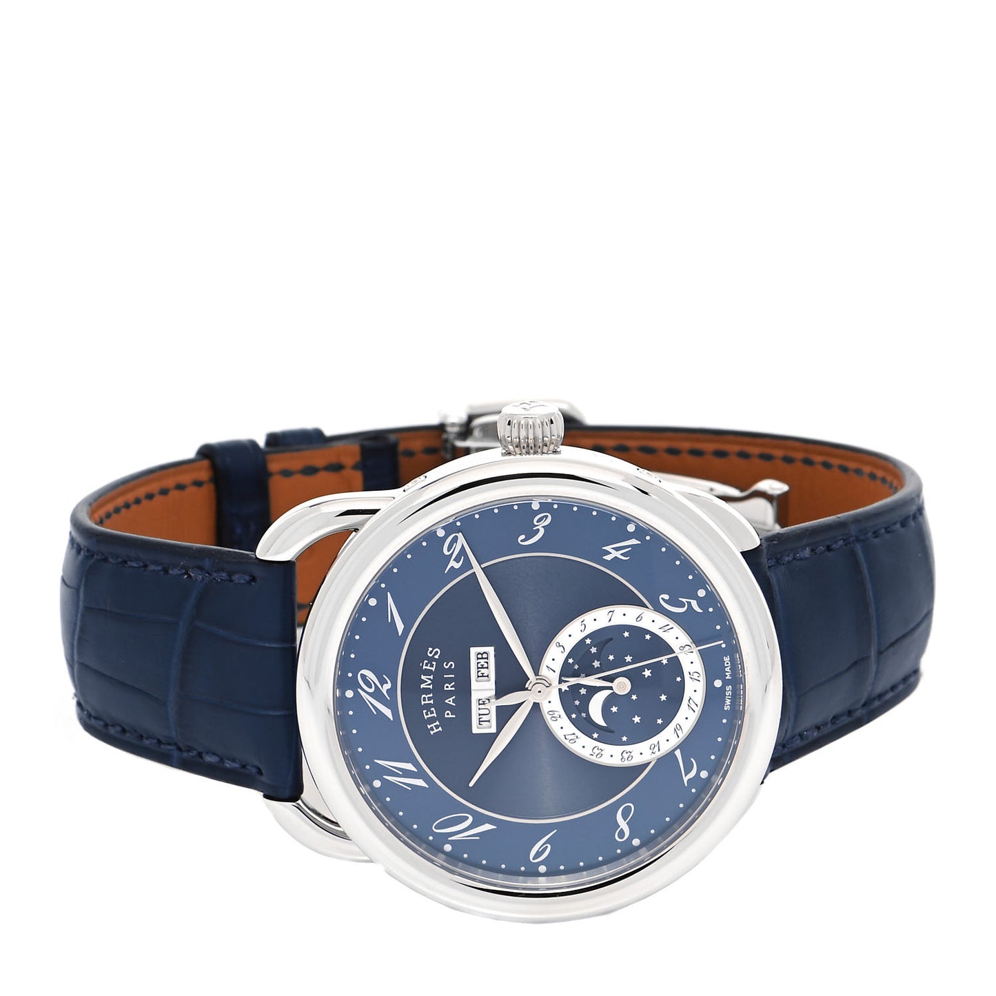 Stainless Steel Alligator 43mm Arceau Grande Lune Automatic Watch Bleu Abysse