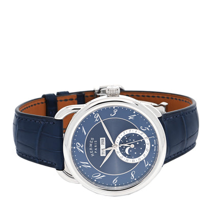 Hermes Stainless Steel Alligator 43mm Arceau Grande Lune Automatic Watch Bleu Abysse 2 of 5