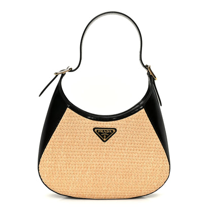 Prada Paglia Spazzolato Shoulder Bag Naturale Black 1 of 10