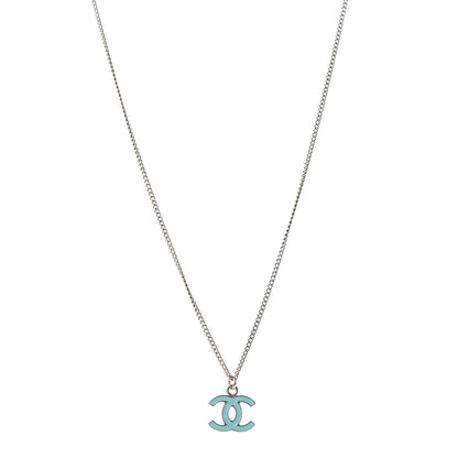Chanel Enamel CC Necklace Blue Light Gold 1 of 5