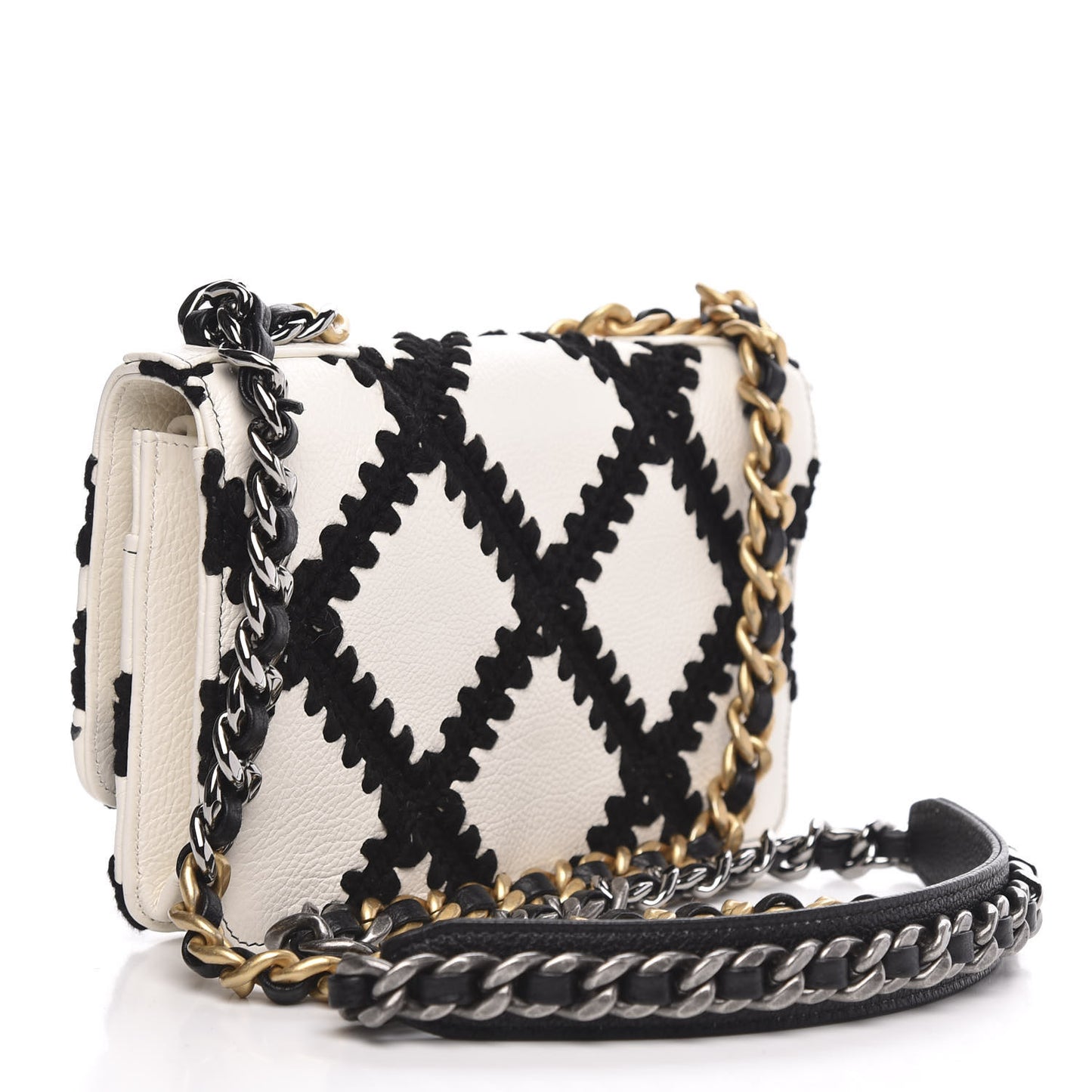 Calfskin Crochet 19 Wallet On Chain WOC White Black
