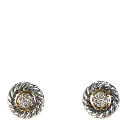 David Yurman Sterling Silver 18K Yellow Gold Diamond Cookie Cable Earrings 1 of 5