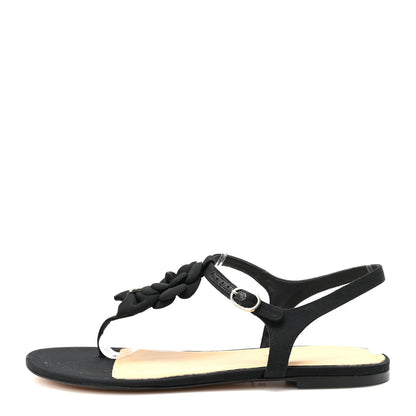 Chanel Grosgrain Lambskin Camellia Bow Thong Sandals 39 Black 1 of 9