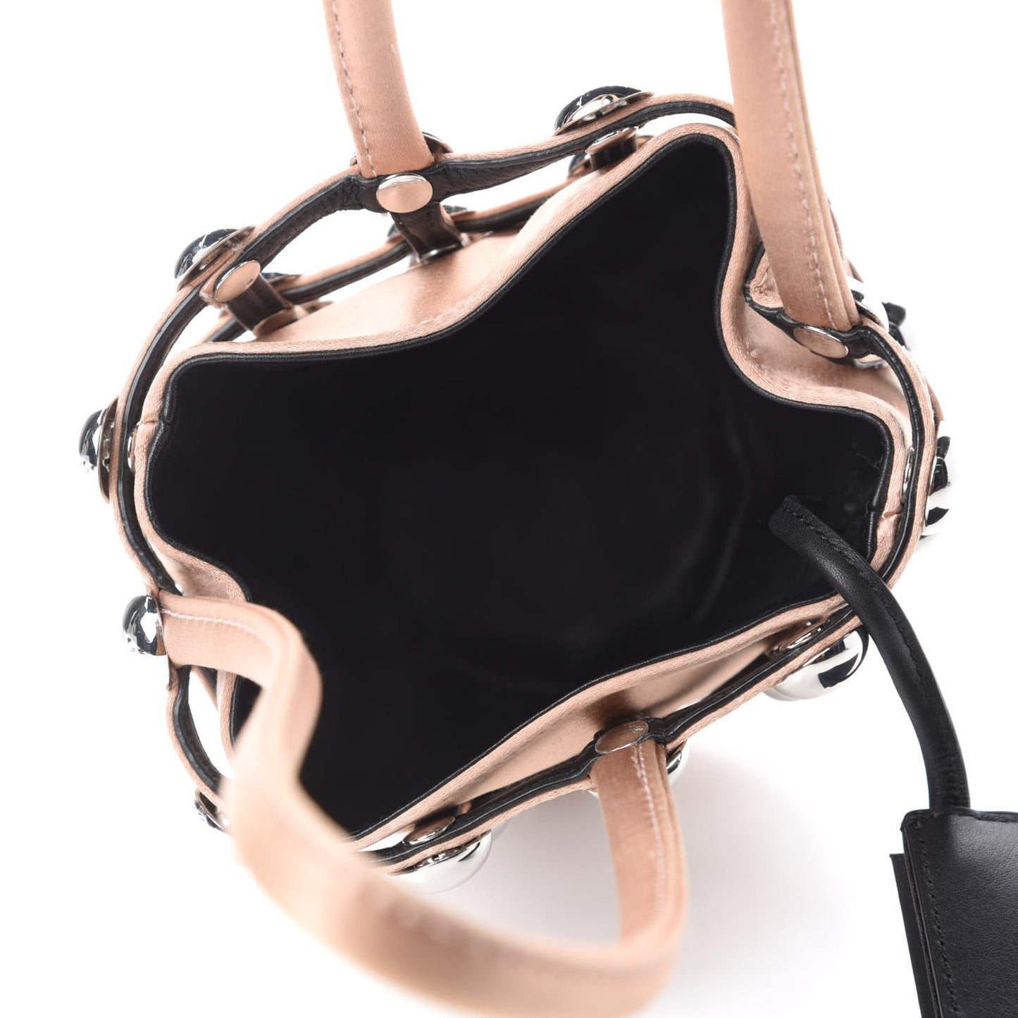 Satin Embellished Mini Roxy Bucket Bag Nude
