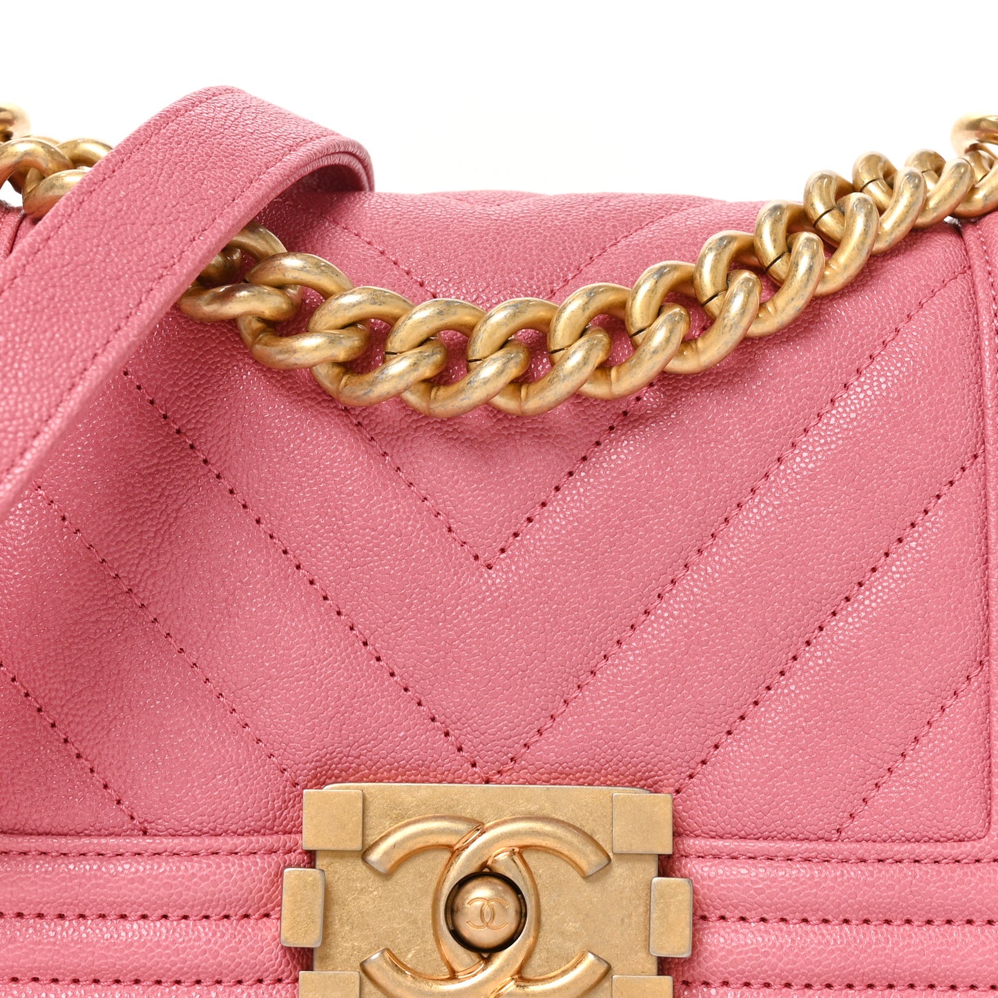 Caviar Chevron Quilted Small Boy Flap Pink