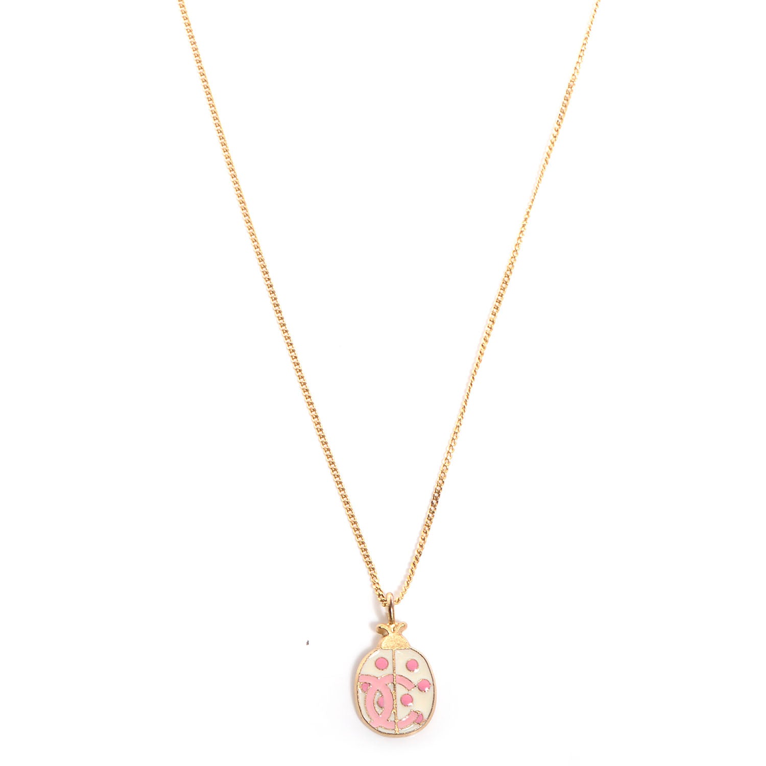 Chanel Enamel CC Ladybug Necklace Pink White Gold 1 of 5