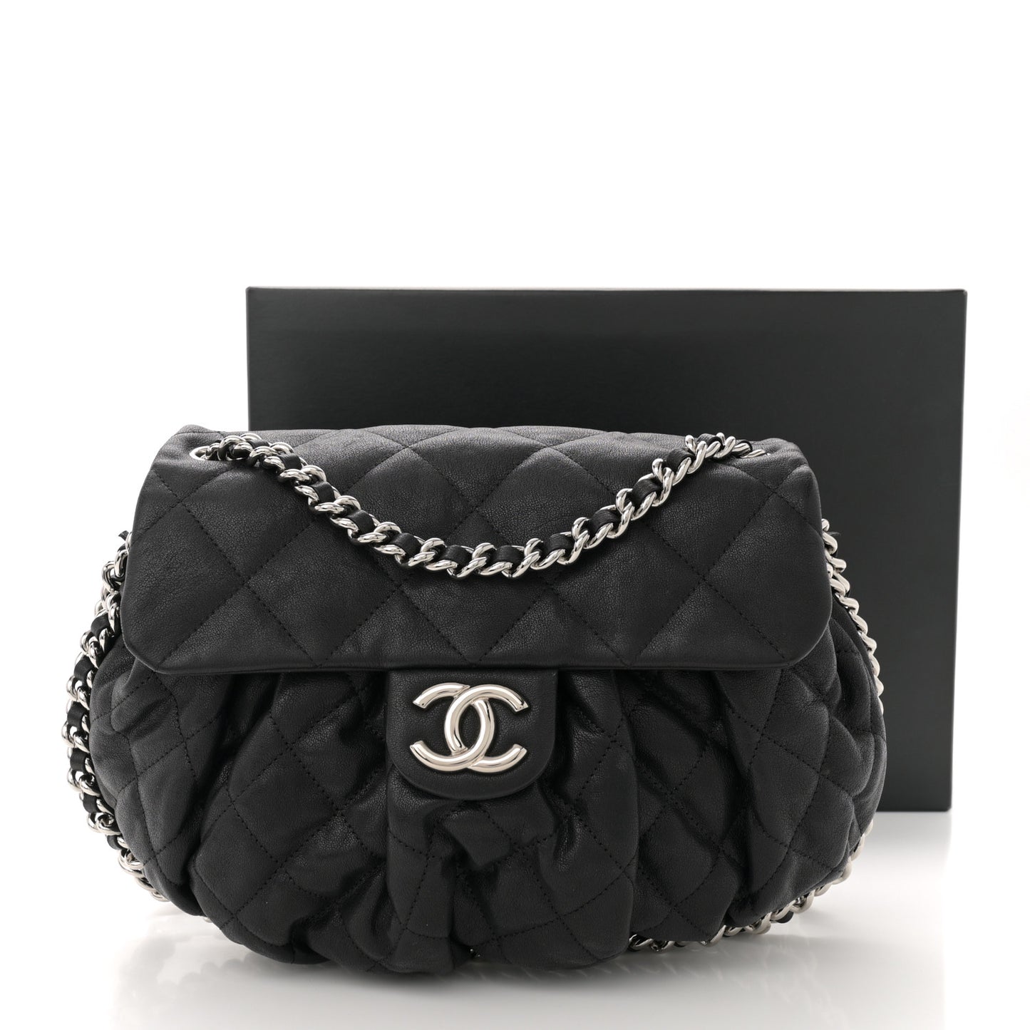 Washed Lambskin Quilted Mini Chain Around Flap Black