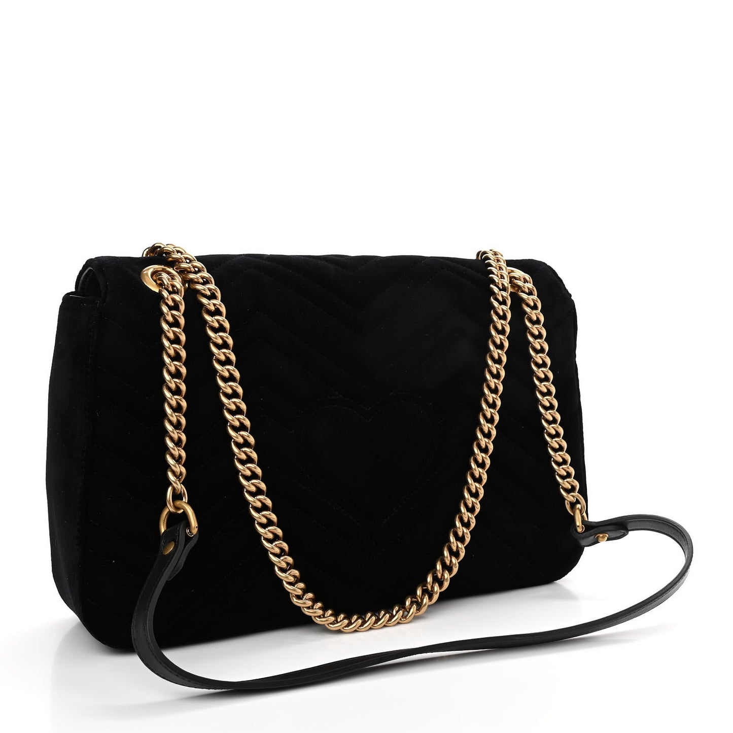 Velvet Matelasse Loved Embroidered Medium GG Marmont Shoulder Bag Black