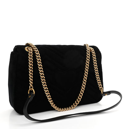 Gucci Velvet Matelasse Loved Embroidered Medium GG Marmont Shoulder Bag Black 3 of 11
