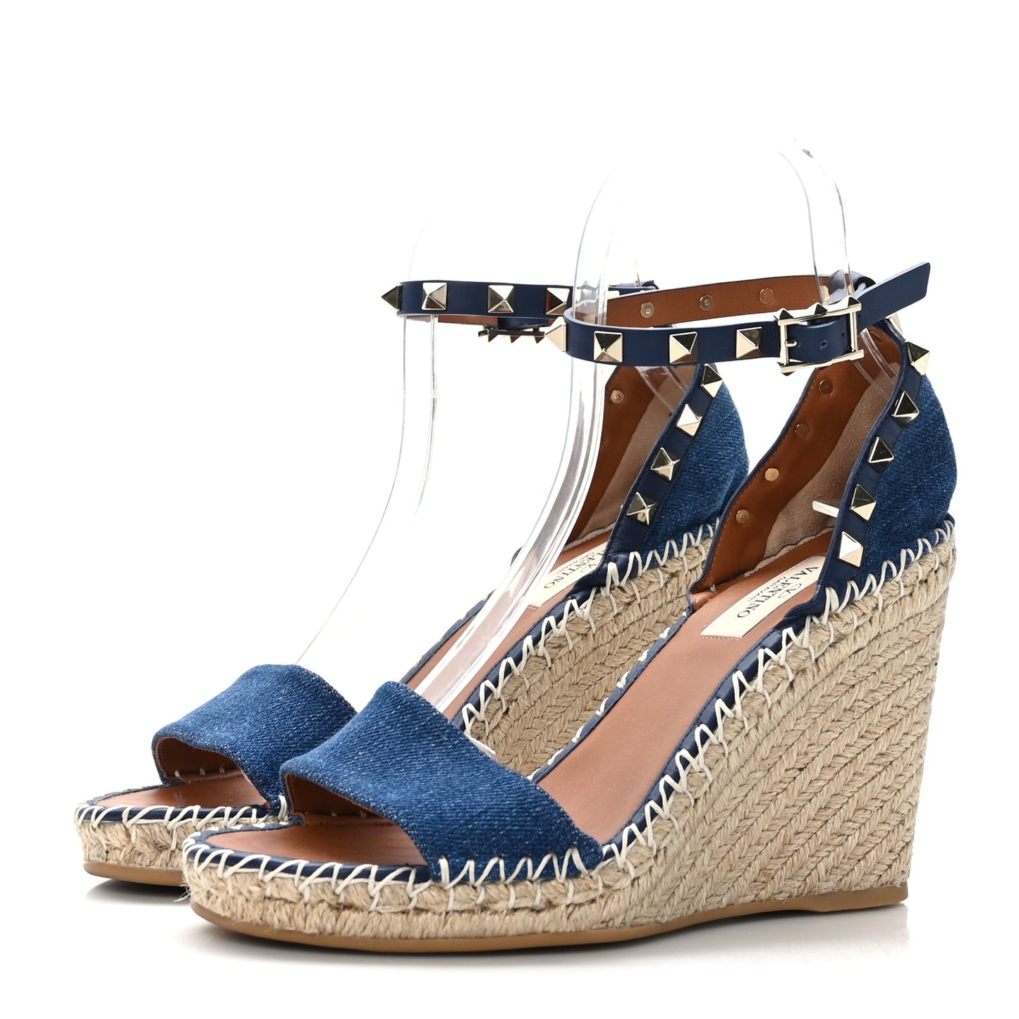 Denim Rockstud Ankle Strap Espadrille 15/105mm Wedge Sandals 37 Light Denim