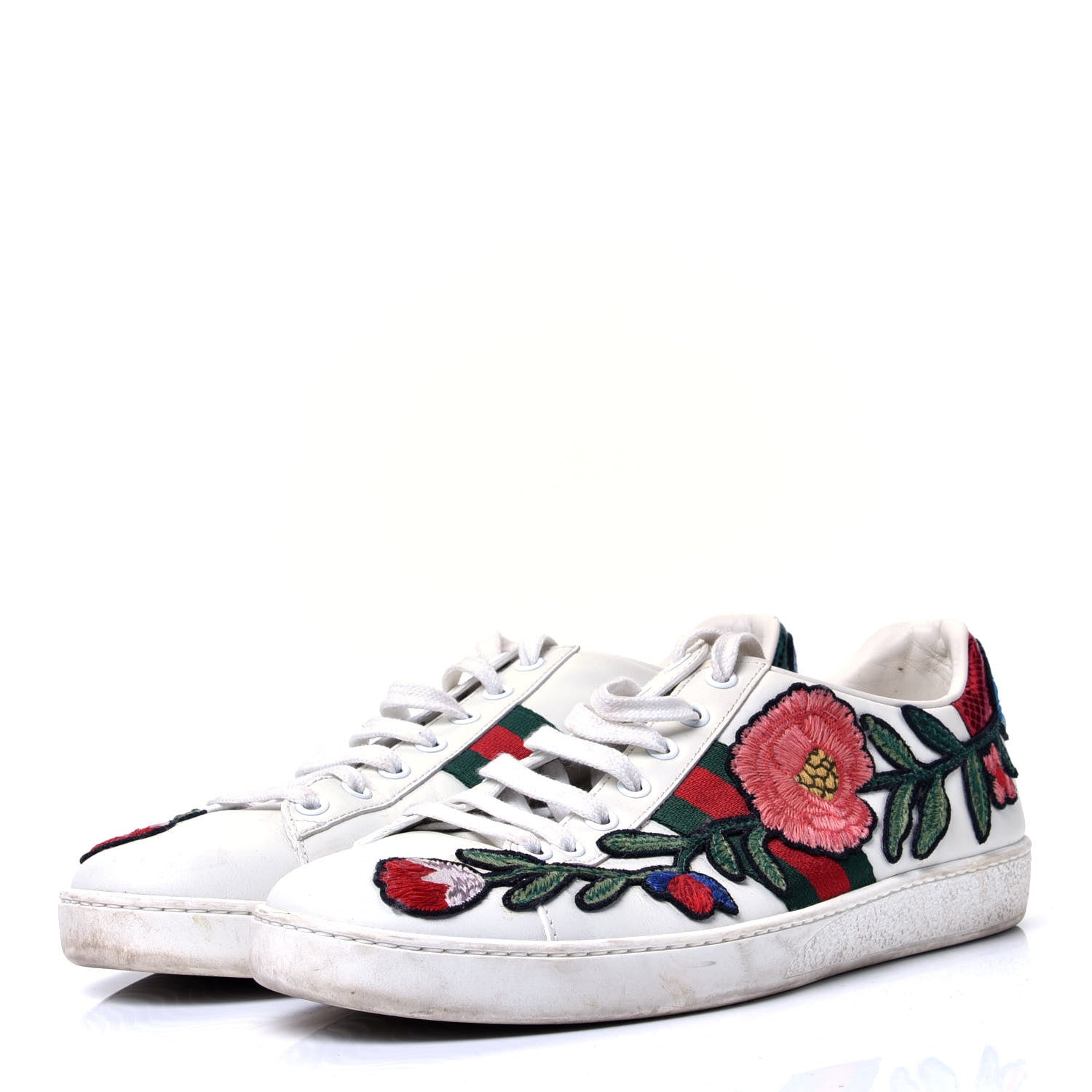 Gucci Metallic Calfskin Floral Embroidered Ace Sneakers 40 White 4 of 11
