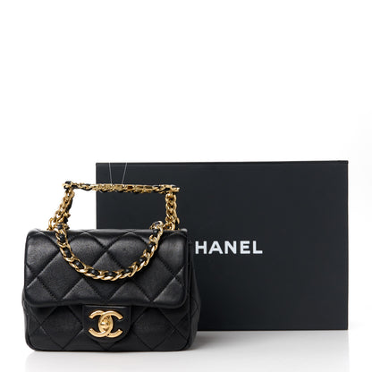 Chanel Lambskin Metal Quilted Mini Top Handle Square Flap Black 12 of 12