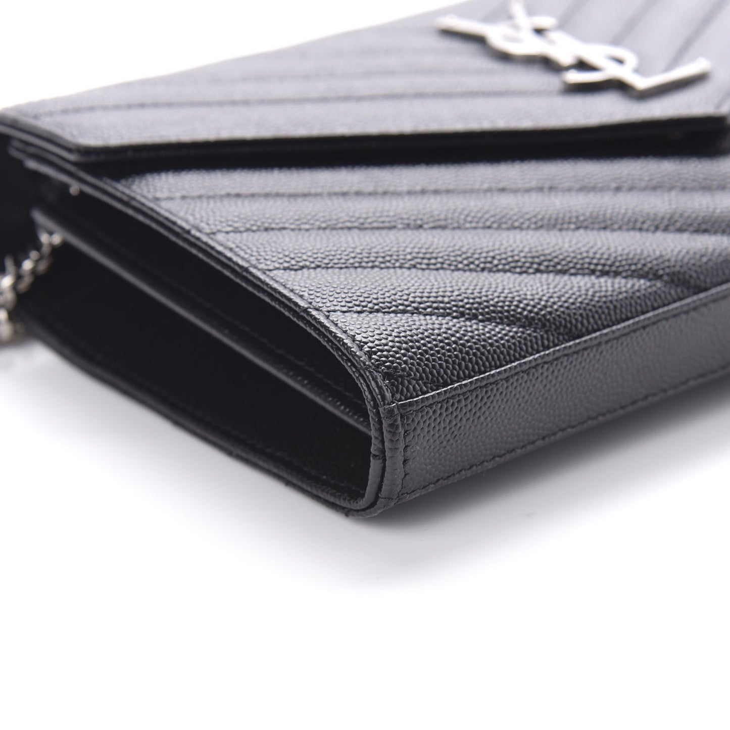 Grain De Poudre Matelasse Chevron Monogram Chain Wallet Black