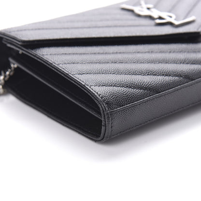 Saint Laurent Grain De Poudre Matelasse Chevron Monogram Chain Wallet Black 6 of 9
