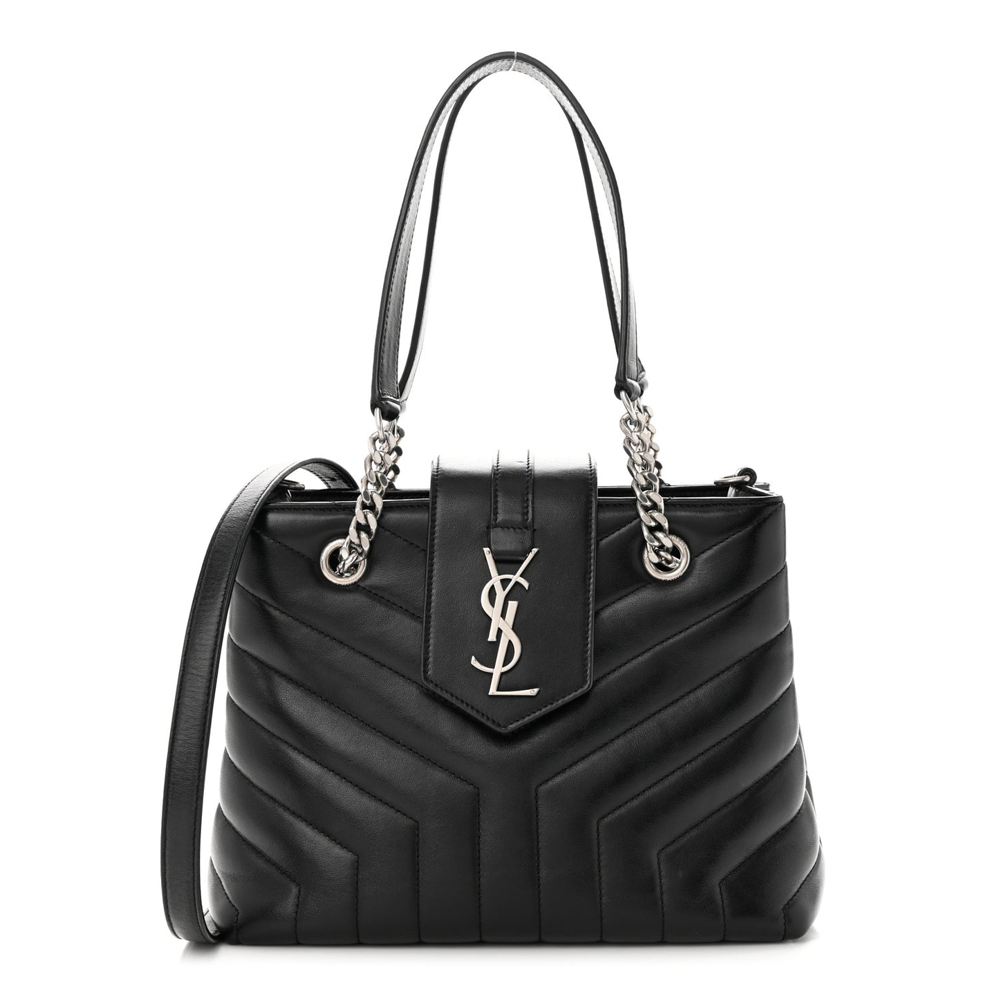 Calfskin Y Quilted Monogram Small Loulou Shopper Black