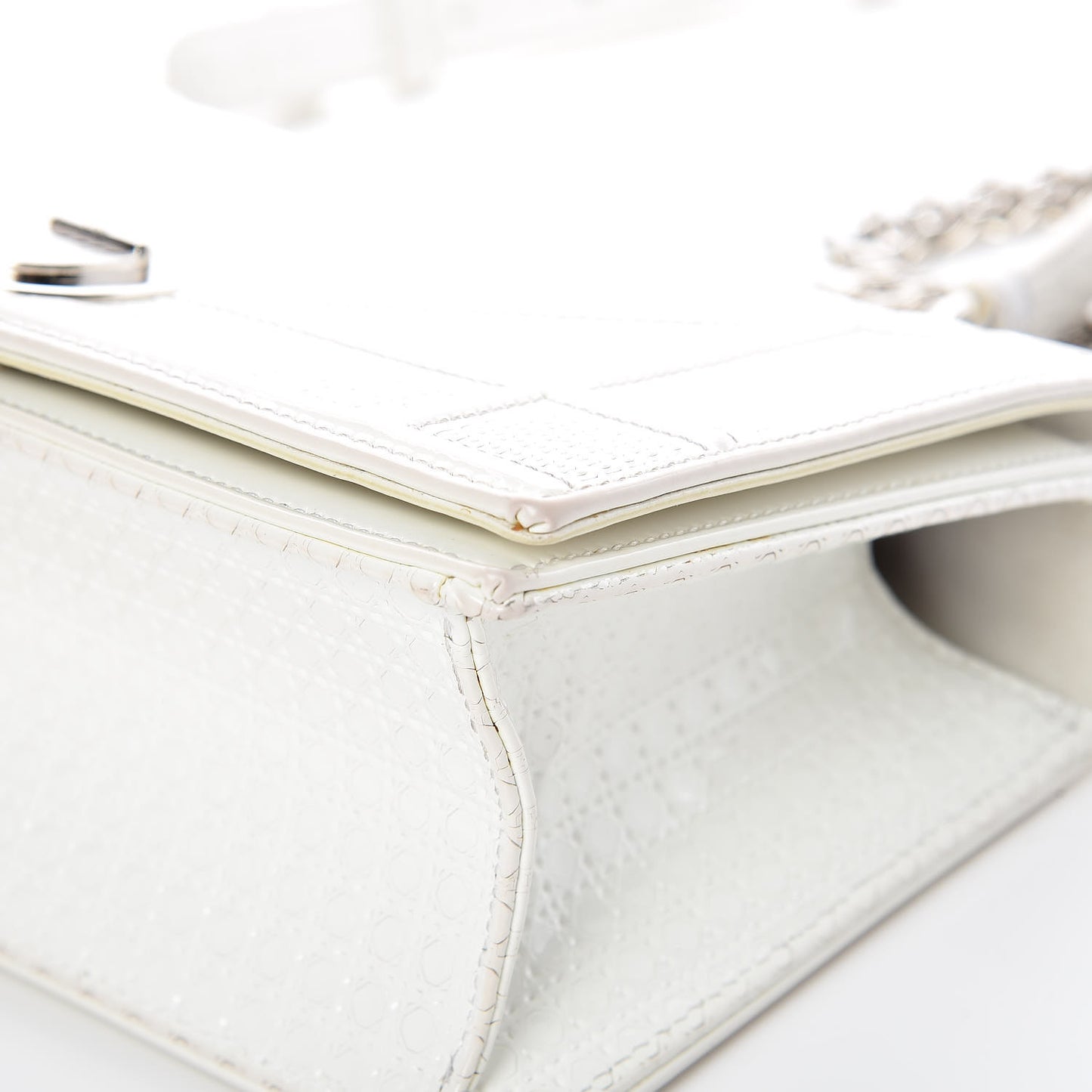 Patent Micro-Cannage Small Diorama Flap Bag White