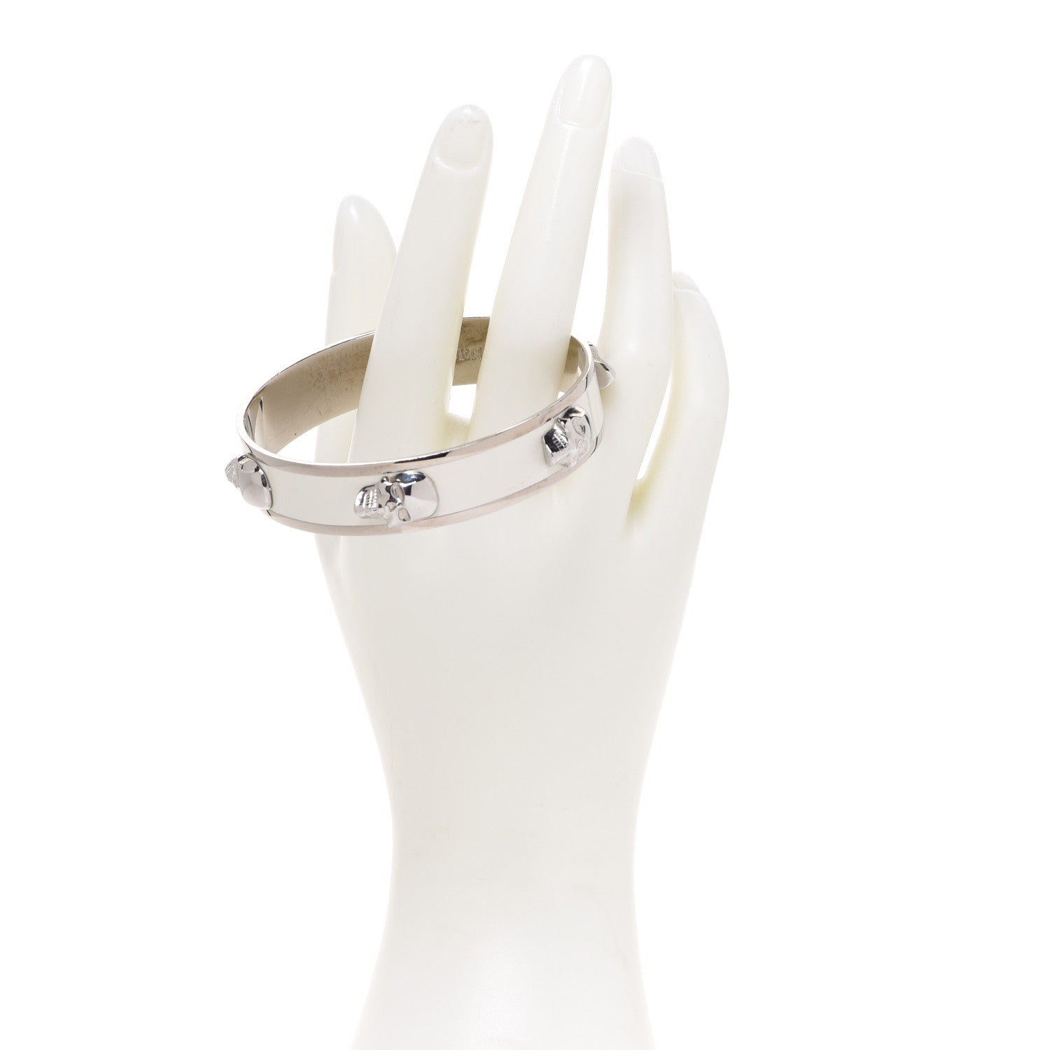 Alexander McQueen 3D Enamel Skull Box Bangle Bracelet White 2 of 5